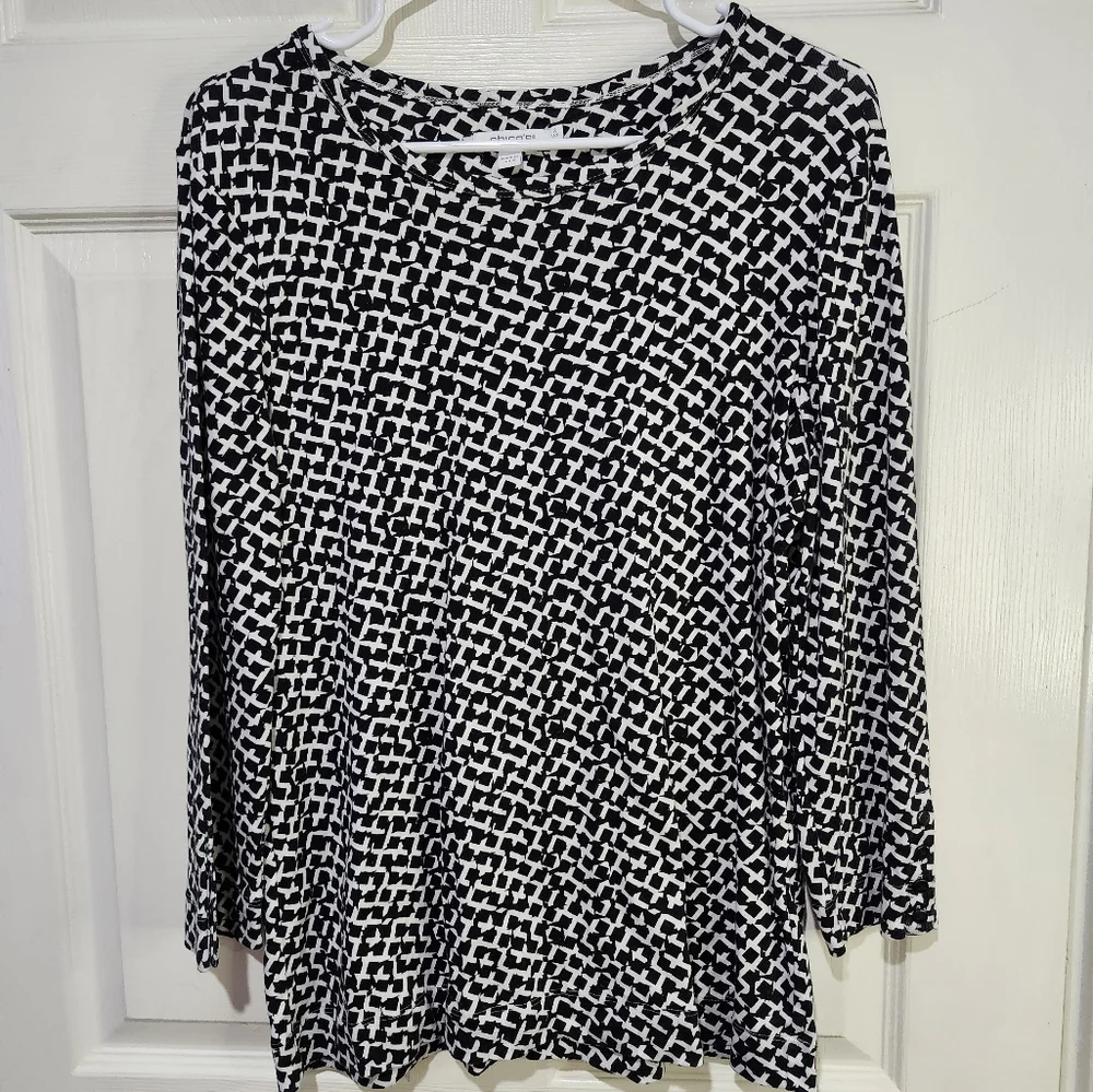 Chico's Women's Pima Abstract 3/4 Sleeve Everday Tee Size 2/Large 12